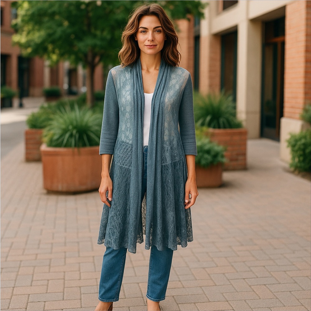 This that boho slate Gray Lace Cardigan!